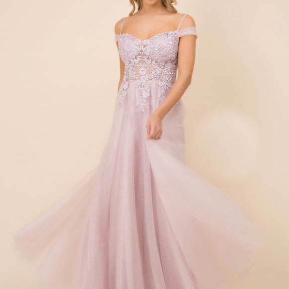 Off Shoulder Lace Bodice A-Line Dress NXS265 - Picture 1 of 3